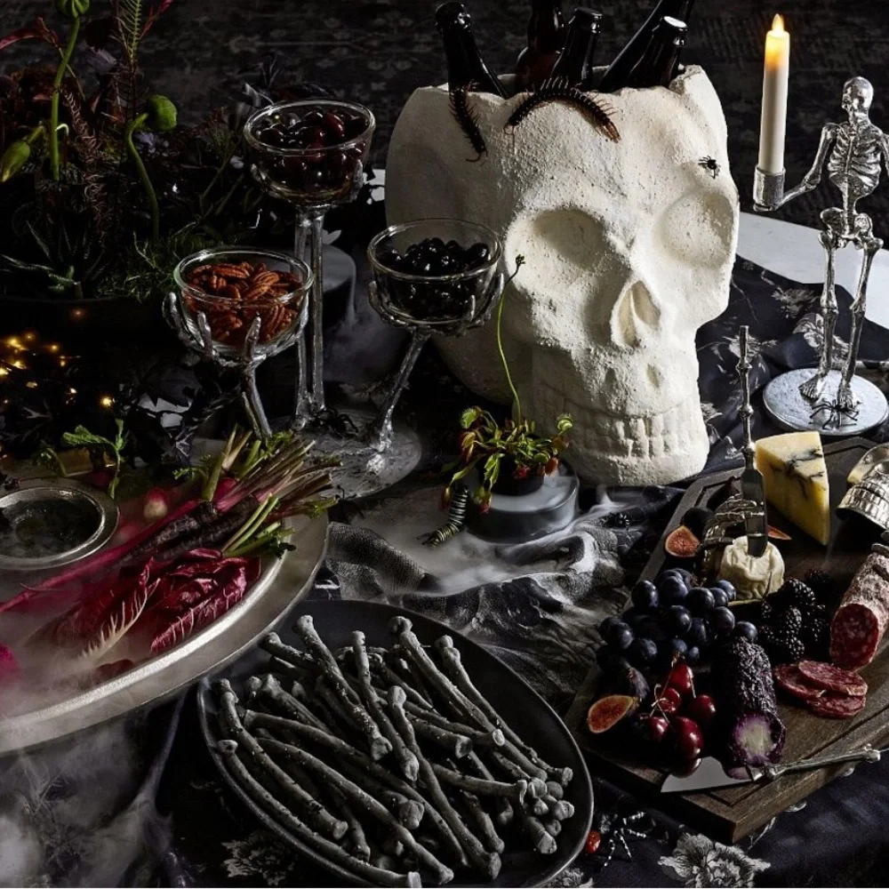 Pottery Barn Halloween skeleton triple condiment server